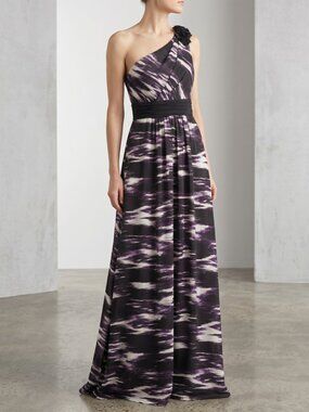 Max & Cleo One-Shoulder Purple and White Abstract Dress